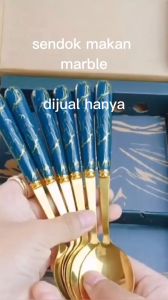 GB - Sendok Sultan Marble - Sendok Makan Marble Gold Box Isi 6 PCS - Souvenir Hampers Gift Box Peralatan Makan Mewah