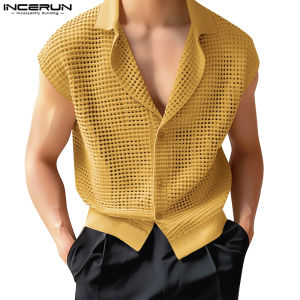 Nam hiệu incerun sơ mi rỗng lưới nút lên giản dị áo cánh không Tay Ve áo cổ điển (Phong cách Hàn Quốc)