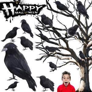 Halloween Black Crow Feather Animal Props Flocking Crow Ghost Festival Horror Decoration Simulated Bird Feathers for Halloween