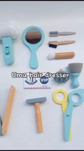 [ALONK.S] UMU Wooden Hair dresser set pretend toys - mainan gunting rambut salon
