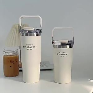 JUSTINLAU | JUSTINLAU 600/900ml Ice Tumbler Stainless Steel  Insulated Coffee Cup with Magnetic Straw Cap Portable Outdoor Travel Car Cups