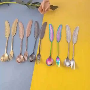 Fruit Couple Fork Spoon Tableware Feather Teaspoons Gift Christmas Creative Tea