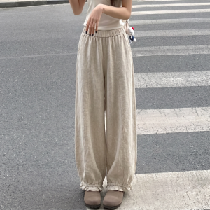 AIYITI | Plus Size Lace Trim Linen Summer Casual Pants