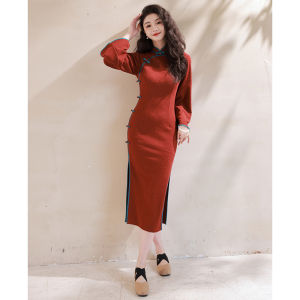 New Chinese Style Retro Simple Red Dress