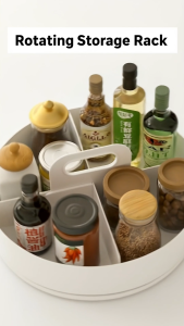 LOCAUPIN Rotatable Round Kitchen Storage Condiments Rack Organizer Seasoning Bottle Compartment Rotating Spice Rack
