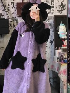 Thickened Fluffy Couples Pajamas Long Cute Home Clothes for Men And Women Winter Warm Coral Velvet Sleepwear with Hat