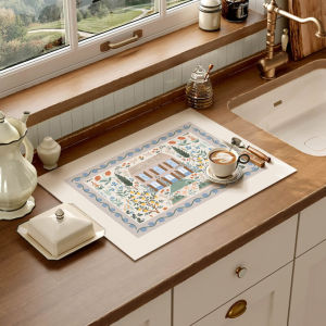 French Camont Kitchen Leather Absorbent Mat Quick Dry Dish Draining Pad Wet Proof Coaster Table Bar Sink Dining Home Decor
