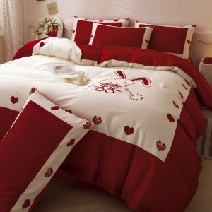 Fancy Wedding Four-Piece Red Pure Cotton Wedding Ceremony Bed Sheets Quilt Cover All Cotton Wedding Dowry Wedding Wedding Wedding Quilt Bedding