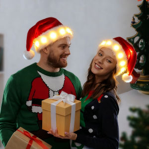 Santa Hat Led Christmas Hat with Lights for Adult and Children Long Fur for Christmas New Year Festive Holiday Party Supplies