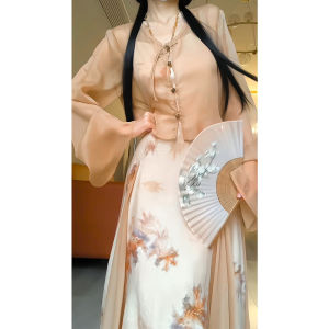 Elegant Summer 2024 Womens New Chinese Style Dress Set Celebrity Cool Zen Feeling Strapless Hanfu Dress for Ladies