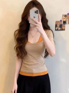 Áo Thun Giả Hai Mảnh Phối Màu Đơn Giản