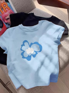 Cute Floral Print Short Sleeve T-Shirt ELIE Spring Summer New Style Korean Version Loose Fit All Body Types Suitable Premium Feeling