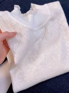 Womens Lace Knitted Base Shirt Stand Collar Slimming Inner Wear Spring Autumn Korean Style Fashionable Knit Small Top