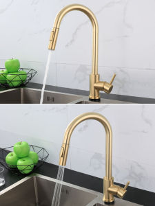 304 Stainless Steel Pull-out Faucet Sensor Kitchen Telescopic Faucet Brushed Gold Black Touch Faucet Hot and Cold