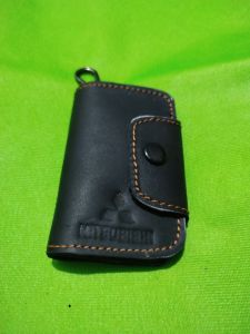 Dompet gantungan kunci kulit asli Mitsubishi / Keychain gantungan kunci mobil kulit asli