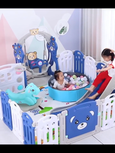 Playpark Foldable Playpen for Baby with Slide & Swing Indoor/Outdoor Safety Baby Playpen Playground For Kids