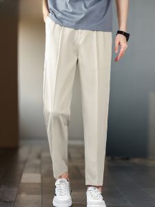 HENGYUANXIANG | Hengyuanxiang Mens Summer Lightweight Breathable Casual Pants Light Color Slim Fit Straight Leg Fashionable Versatile Trousers