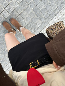 Black High Waist A-Line Mini Skirt Womens Suit Style Commute Korean Version Slimming Short Skirt for Early Spring Autumn