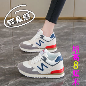 Leather Sport Shoes Comfortable Soft Bottom Casual Fashionable Cross Buckle Color Block round Toe High Heel Hidden Increase Height