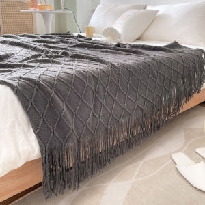 Fringed Decorative Throw Blanket Gray