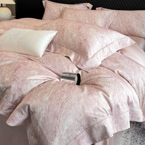 Luxurious Soft Long-Staple Cotton Duvet Cover Set Print Satin 4pc