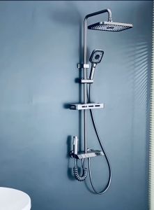 【sun】Shower set 4 in 1 gun grey/black square piano design hot and cold shower with super large top spray with mixing faucet enjoy rain water spa