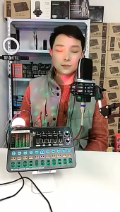 Sound Mixer Live Sound Card withVolume Fader Voice Changer Sound EffectsLED Lights for Karaoke Streaming RecordingGaming Sound Board for PS5 Xbox Kids.