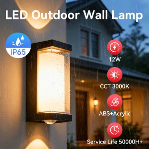 12W Dual-Sided Outdoor Wall Light IP65 Waterproof Warm White High Brightness 85-265V Wall Lamp for Porch Stairs Garden Patio
