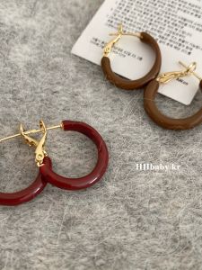 Fashionable Vintage French Red Wine Color Drop Oil S925 Silver Needle Earrings Womens Stylish Ear Jewelry Hoops