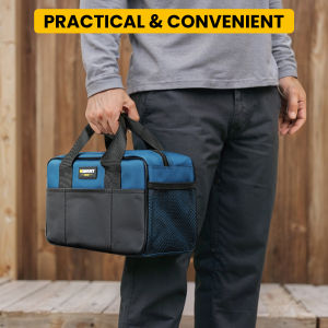 Tool Bag Heavy Duty Storage Organizer with Multiple Pockets 14 Inch Small Tool Tote Bag Wide Mouth For Man/Woman