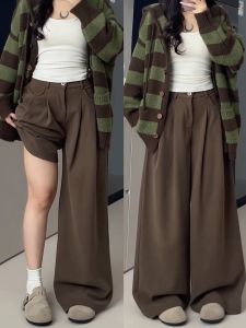 Autumn Winter Wide Leg Pants Loose Comfortable Slimming Corduroy Fleece Lined Drapey Casual Trousers for Women High Waist Button Fly