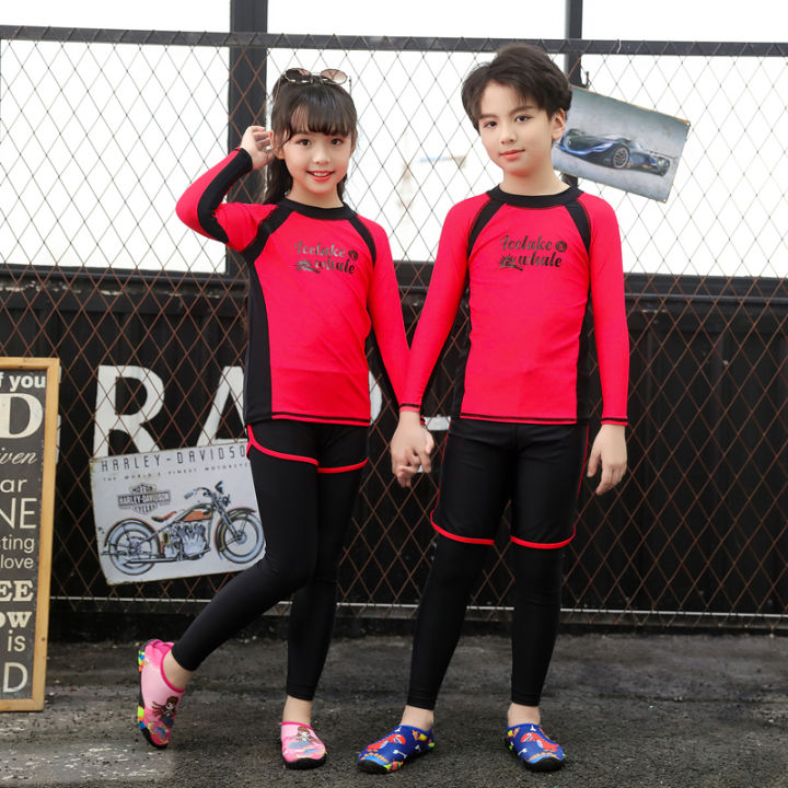 Kids Full Body Swimsuit Girls Boys Long Sleeve Protection Swimming