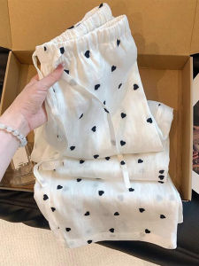 Shalldoer | Summer Thin Design Sense Loose Straight Leg Pants Womens Casual Trousers Linen Material Polka Dot Pattern High Waist Wide Leg