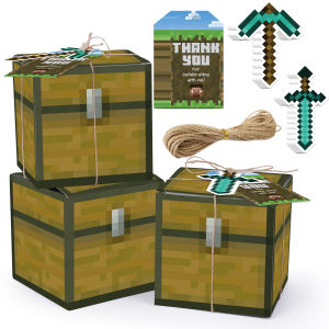 Pixel Video Game Party Favor Boxes Set of 16 Pixelated Goody Treat Boxes with Thank You Tags for Birthday Party