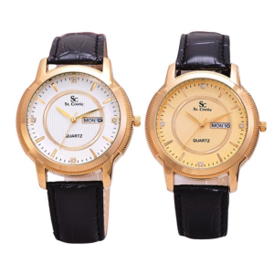 Saint Costie Jam Tangan Wanita Kuarsa Cantik Strap Kulit Hitam dengan Tanggal Hari SC 8006 Gold gold