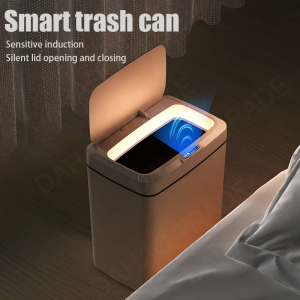 Smart Bathroom Trash Can Automatic Bagging Electronic Trash Can White Touchless Narrow Smart Sensor Garbage Bin Smart Home 15L
