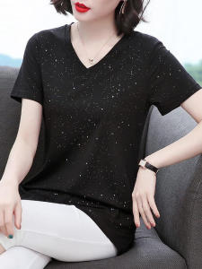 HUAXUNRAN | V-Neck Slimming Short Sleeve T-Shirt for Women