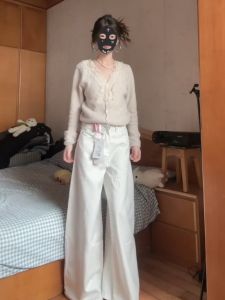 Quần Jeans Ống Rộng Cạp Cao Màu Trắng Cỡ Lớn Cho Nữ Quần Dài Đến Sàn Ôm Dáng Thẳng Thu Đông Quần Jeans Denim Thường Ngày