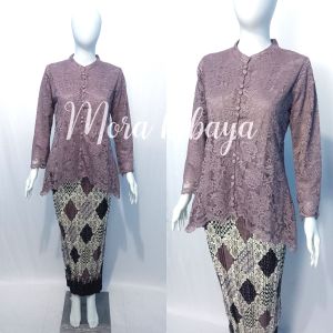 Setelan tunik kebaya modern kerah shanghai kancing depan bungkus