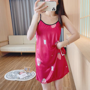 Summer Ice Silk Strap Night Dress Girls Sweet Cute Student Summer Cool Silk Dress Cartoon Homewear