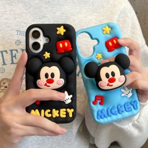 ♥Ready Stock +FREE Shipping+COD♥For iPhone 16 15 14 13 12 Pro Max 11 14Plus 15Plus Kawaii Mickey Minnie Mouse Soft Silicone Case With Holder Cover