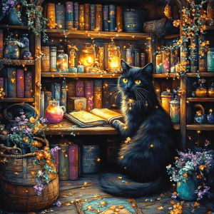 KAYOU | DIY Oil Painting By Numbers Kit Black Cat in Magic Study Paint By Numbers Diy Numbers Painting Art on Canvas By Numbers