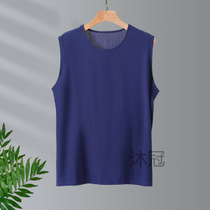 Cotton Silk Vest Mens Summer One-Piece Top Wide Shoulder T-shirt Artificial Cotton Dad Home Undershirt Loose Thin Pajamas