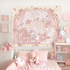 VIKAMA Hồng Ren Công Chúa Treo Tường Thảm Mèo Thỏ Thiết Kế Mơ Mộng Bánh Trang Trí Cho Phòng Ngủ Phòng Khách Ký Túc Xá Trang Trí Nhà