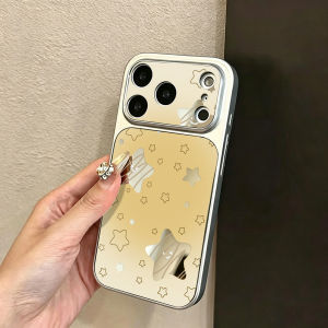 Ins Blue Grid Stars Plating Silver Mirror Phone Case For iPhone 17 Case iPhone 16 15 14 12 11 13 Pro Max Soft Shockproof Covers