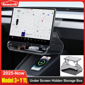 For Tesla New Model 3 Y YL Juniper Highland 2025 2026 Under Screen Hidden Storage Box Tray Central Control ETC Crystal Organizer