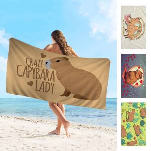Cartoon Cute Capybara Microfiber Blanket Quick Drying Beach Towels Oversized Printing Super Absorbent Pool Towel Blanket