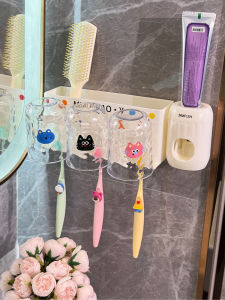 Bathroom Toothbrush Cup Holder Wall Mounted Electric Toothbrush Set Organizer No Drilling Required Toothpaste Rack for Brushing And Rinsing