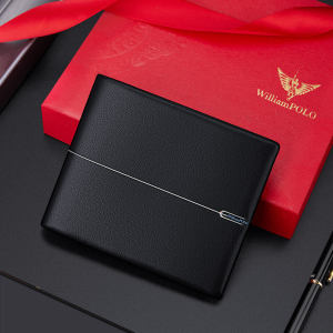 Williampolo Mens Wallet Genuine Soft Leather Short Style Valentines Day Gift for Young Men Business/Ol Horizontal Shape