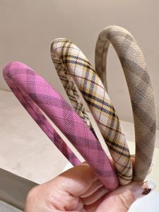 Spring Summer Plaid Hairband Brownish Red Thin Korean Style Sweet Simple Rose Red College Style Versatile Hair Accessory